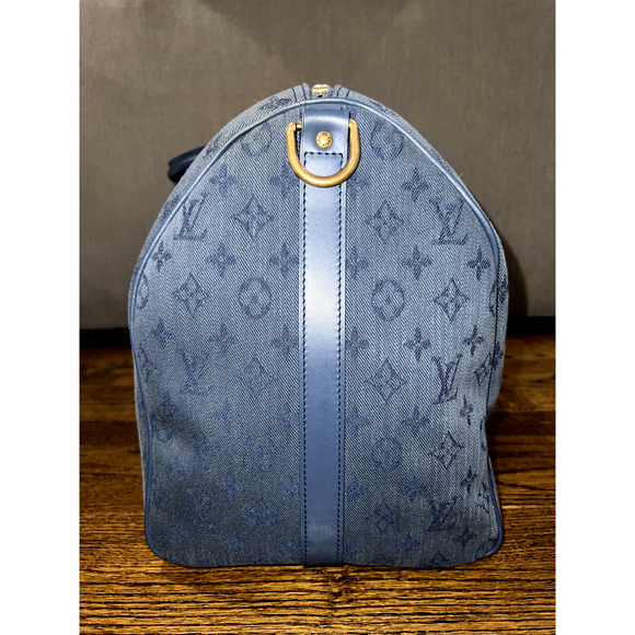 Louis Vuitton Keepall Bandouliere 50 Denim Blue Monogram Logo Weekend Travel Bag - Picture 4 of 10